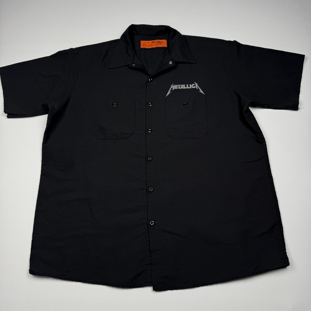Red Kap Shirt Mens XL Black Metallica Pushead Skull Short Sleeve Button Up